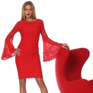 NWT‎ by Shani Lace Long Sleeve Cocktail Red Dress Sz 16